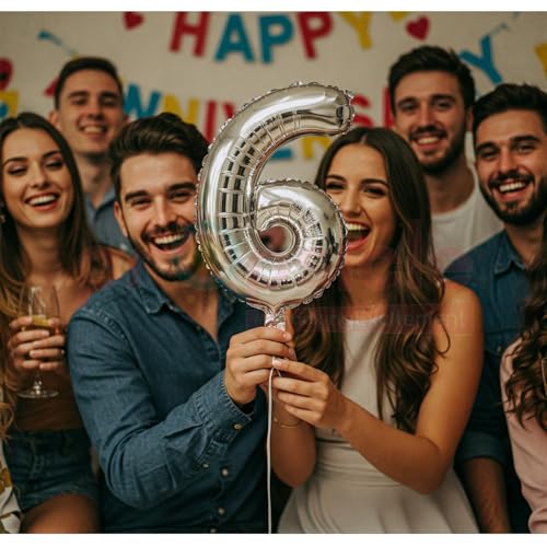 Propsicle 16 inch Birthday Foil 6 Number Helium Balloon Party Decoration Silver Pack of 1 | 6 Year No. Balloons Birthday/Anniversary | Six Number - Image 5