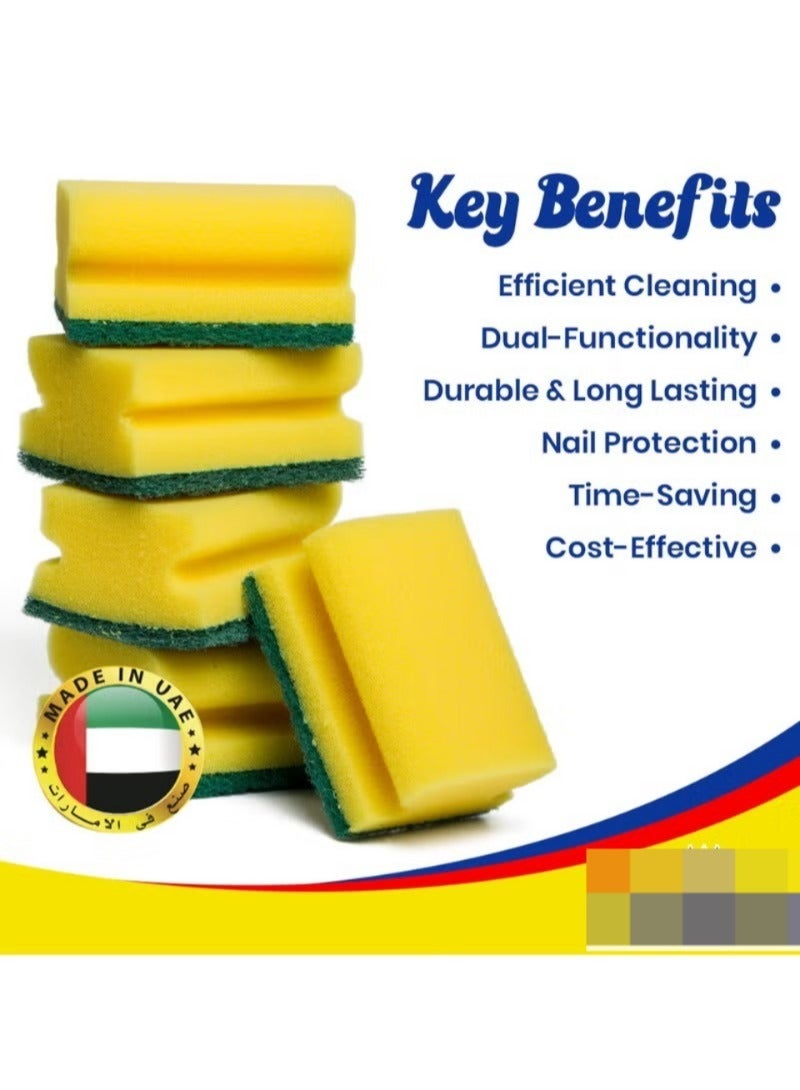 Vision Heavy-Duty Kitchen Sponge Scrubber Pack of 5 – Dual-Layer Dishwashing Sponges, Yellow & Green Multipurpose Cleaning Pads for Kitchen, Dishes & Household Cleaning - Image 2