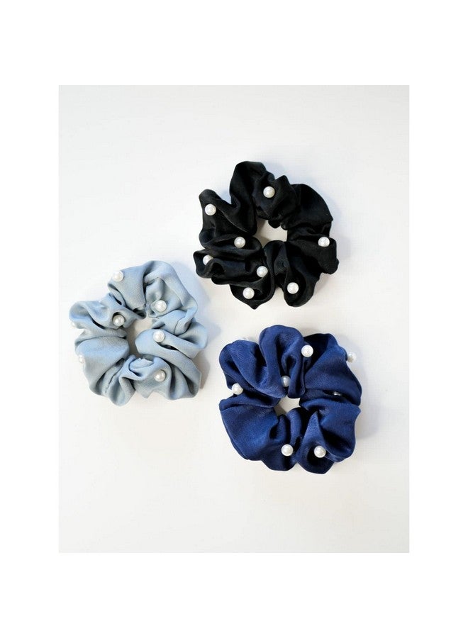 FAMEZA 3 Pearl Soft Satin Scrunchie Dark Set | Hair Accessories - Image 2