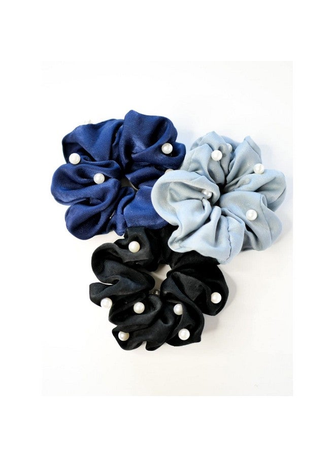FAMEZA 3 Pearl Soft Satin Scrunchie Dark Set | Hair Accessories - Image 1