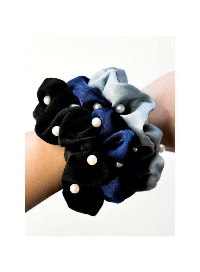 FAMEZA 3 Pearl Soft Satin Scrunchie Dark Set | Hair Accessories - Image 5