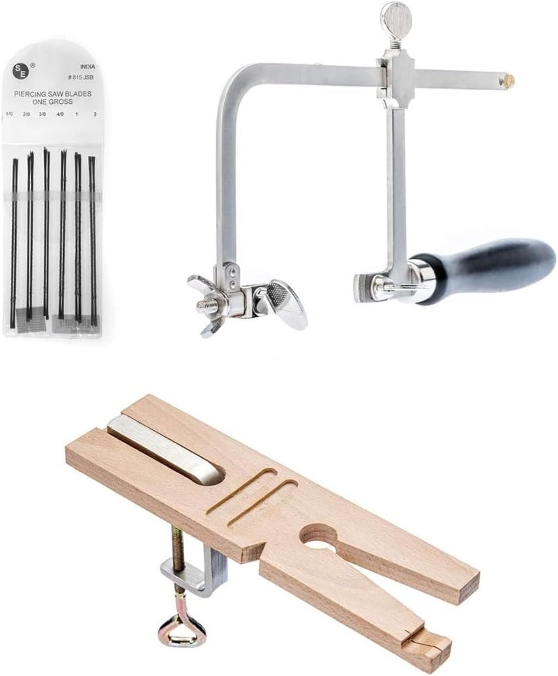 SE 3-in-1 Professional Jeweler's Saw Set - Saw Frame, 144 Blades, and V-Slot Bench Pin with Clamp - Versatile Tools for Precise Jewelry Making - Image 1
