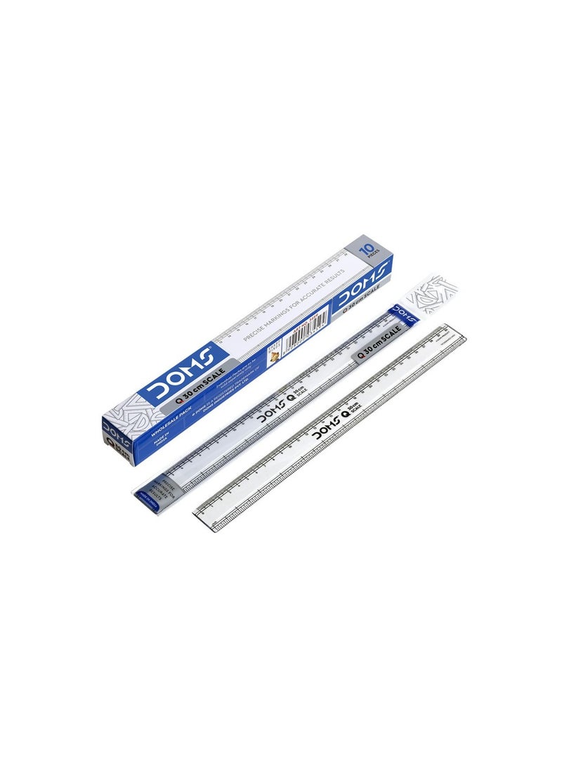 DOMS Q Series 30cm Transparent Scale (Pack of 10)