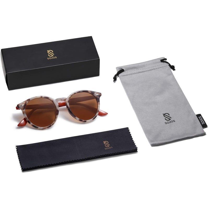 SOJOS Retro Round Polarized Sunglasses for Women Men Classic Vintage Sunnies SJ2069, Brown Tortoise/Brown - Image 5