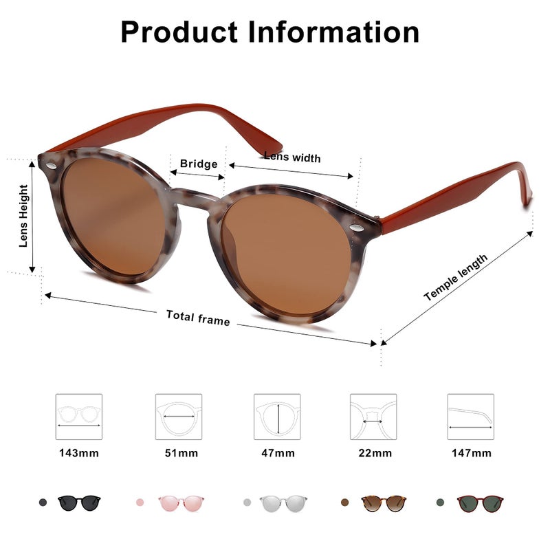 SOJOS Retro Round Polarized Sunglasses for Women Men Classic Vintage Sunnies SJ2069, Brown Tortoise/Brown - Image 4