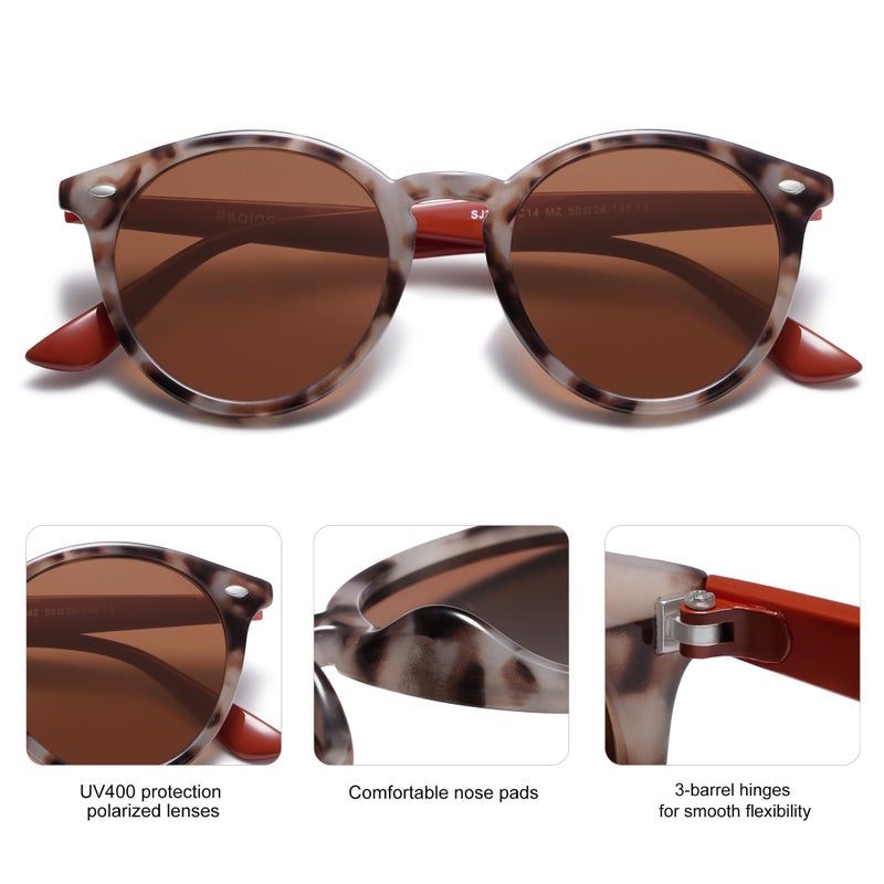 SOJOS Retro Round Polarized Sunglasses for Women Men Classic Vintage Sunnies SJ2069, Brown Tortoise/Brown - Image 2