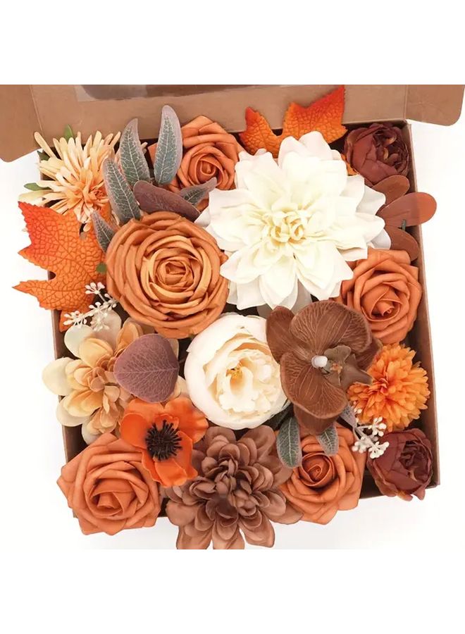 Autumn Harvest Thanksgiving Home Decor White Gift Box Flower Bouquet - Image 1