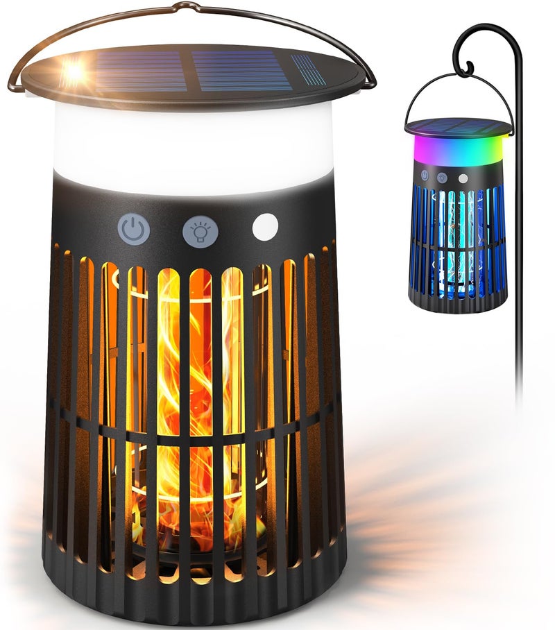 zechuan Solar Bug Zapper Outdoor Portable Electric Mosquito Killer with Panel Sensor Rechargeable Insect Trap with LED Night Light and Flame Effect Ideal for Outside Patio Backyard and Camping 1 Pack - Image 2