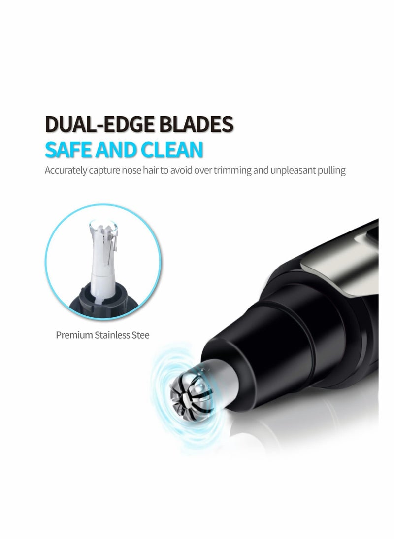 مقص شعر الأنف والأذن الاحترافي للرجال والنساء، مزيل شعر الوجه بدون ألم يعمل بالبطارية بشفرات مزدوجة الحواف (أسود) - Image 2