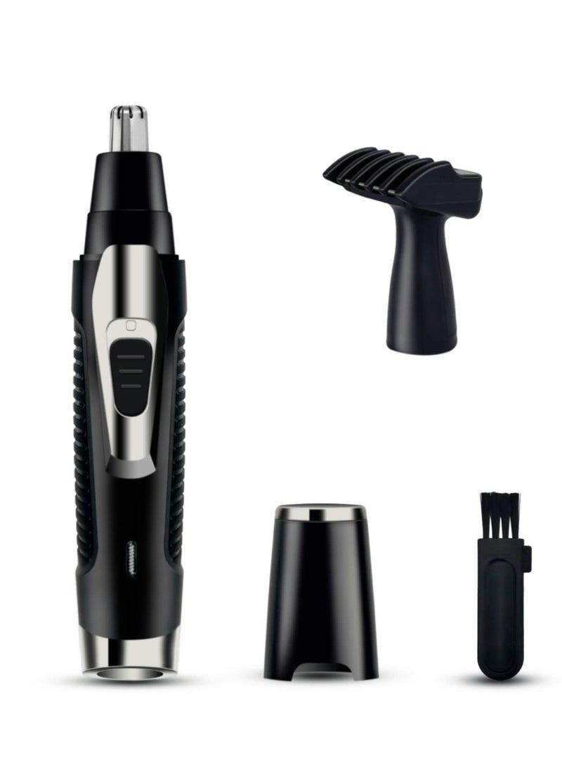 مقص شعر الأنف والأذن الاحترافي للرجال والنساء، مزيل شعر الوجه بدون ألم يعمل بالبطارية بشفرات مزدوجة الحواف (أسود) - Image 1