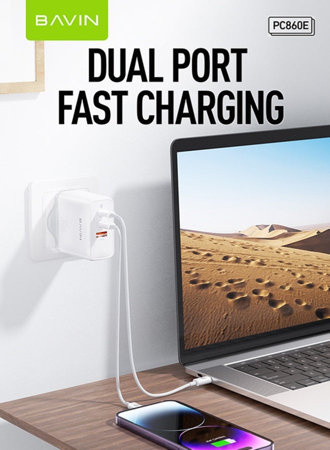 BAVIN 65W USB C Charger 3-Port Laptop Charger Type C Fast Wall Charger Plug Compatible with MacBook Pro/Air, HP/Dell/Lenovo, iPad Pro/Air, iPhone 15 Pro Max, Galaxy S23, Steam Deck, etc. White - Image 4