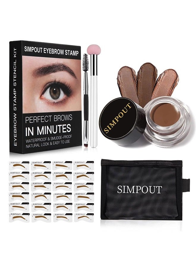 Simpout Eyebrow Stamp Stencil Kit for Beginner - Simpout Eye Brow Stamping Kit, Eyebrow Stamp Trio Kit, 29 Brow Stencils, Brow Eyebrow Kit with Sponge Applicator, Waterproof Eyebrow Kit (E04 Chocolate) - Image 1