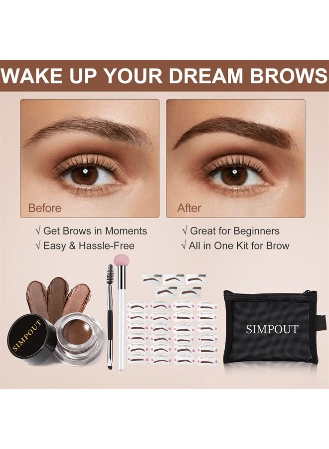 Simpout Eyebrow Stamp Stencil Kit for Beginner - Simpout Eye Brow Stamping Kit, Eyebrow Stamp Trio Kit, 29 Brow Stencils, Brow Eyebrow Kit with Sponge Applicator, Waterproof Eyebrow Kit (E04 Chocolate) - Image 5