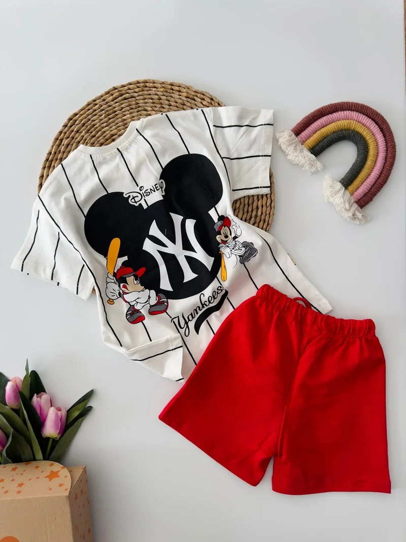 Miniğimin Cicileri My Little Ones Baseball Mcky Boy Shorts Set - Red