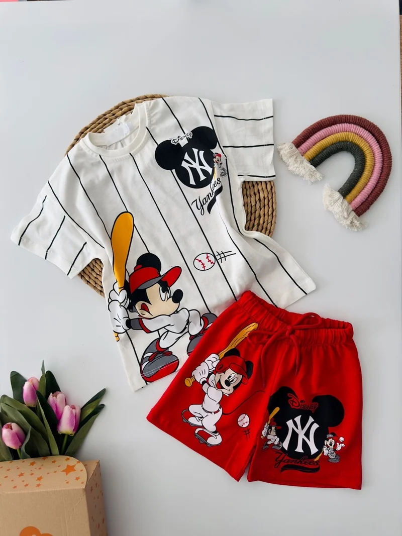 Miniğimin Cicileri My Little Ones Baseball Mcky Boy Shorts Set - Red