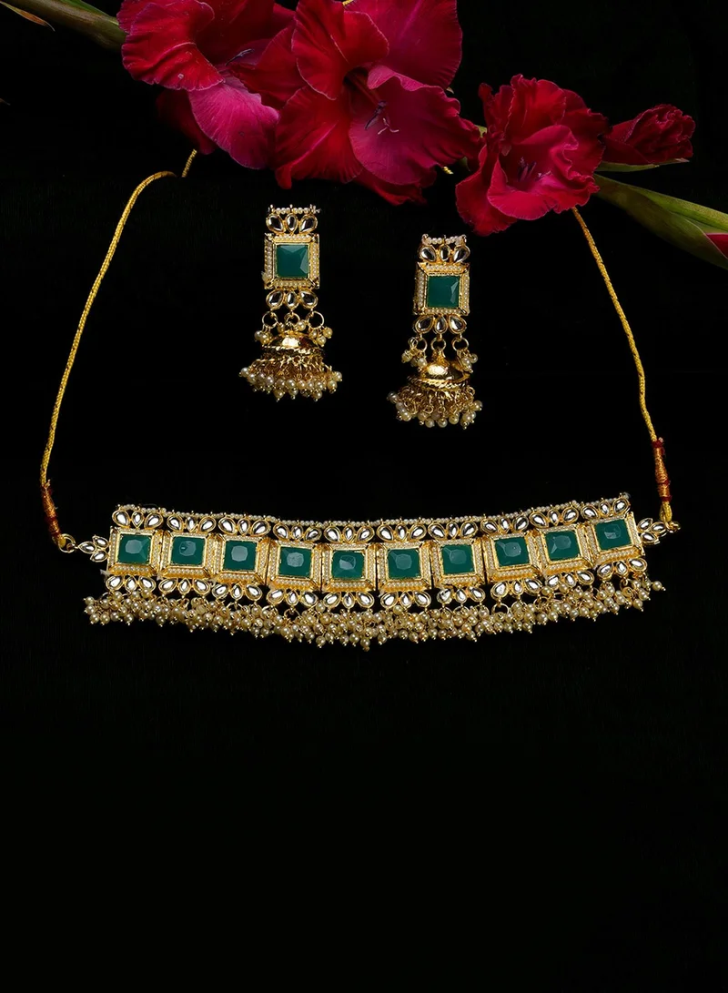 SOHI Stone Studded & Pearls Beaded Artificial Jewellery Set