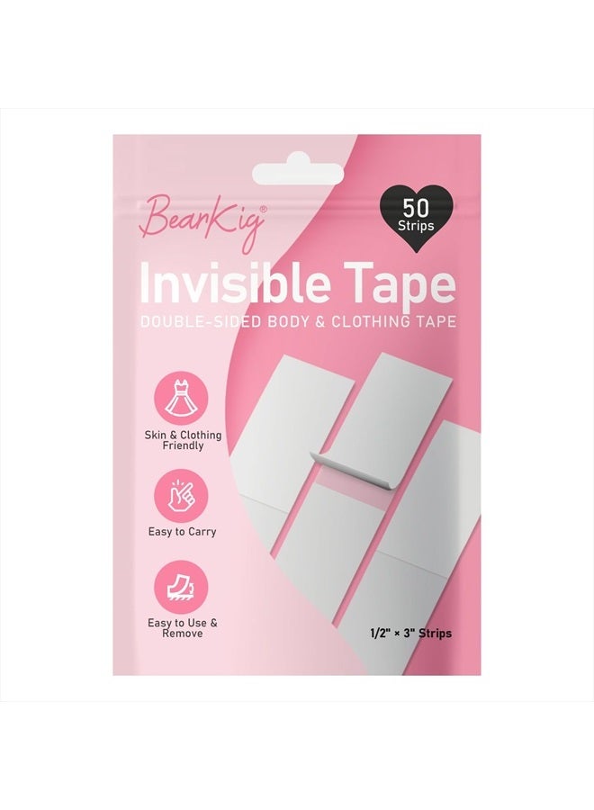 BearKig 50-Strips Double-Sided Tape for Fashion, Tape for Clothes, Fabric Tape for Women Clothing and Body, All Day Strength Tape Adhesive, Invisible and Clear Tape for Sensitive Skins - Image 1