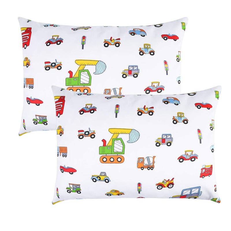 IBraFashion Kids Toddler Pillowcases 100 Cotton 14x19 2 Packs Fits Kid Toddler Bedding Pillow 14x19 13x18 Small Pillow Construction Vehicle Cars 