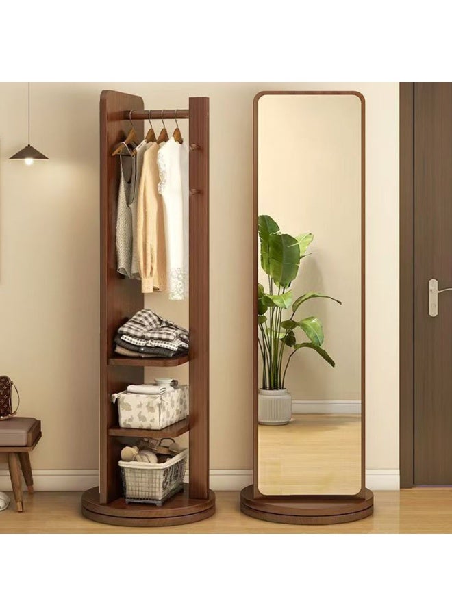 Y&D Full Length Mirror 166 × 40 CM Unique Solid Wood Oversized Floor Mirror with Coat Rack Full Body Mirror for Bedroom Entryway Living Room Brown - Image 1