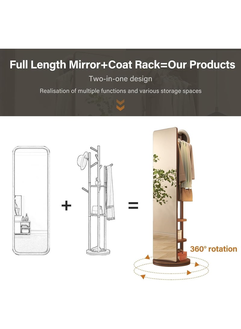 Y&D Full Length Mirror 166 × 40 CM Unique Solid Wood Oversized Floor Mirror with Coat Rack Full Body Mirror for Bedroom Entryway Living Room Brown - Image 4