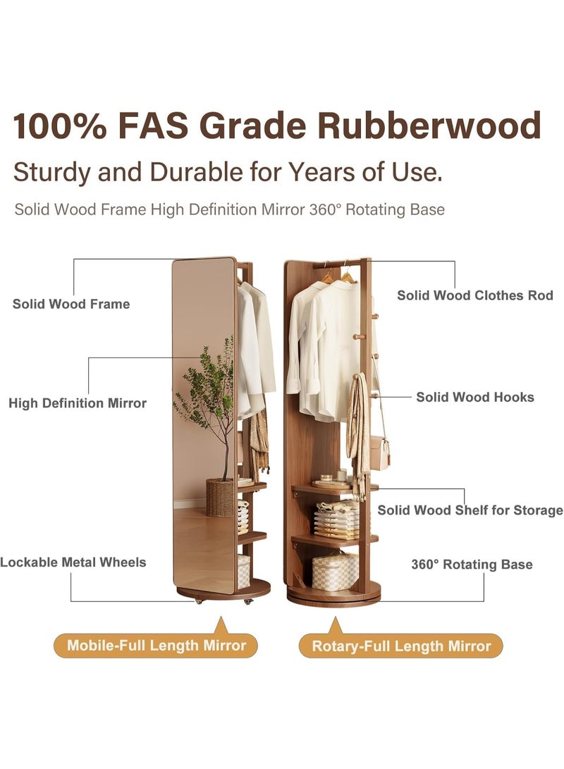 Y&D Full Length Mirror 166 × 40 CM Unique Solid Wood Oversized Floor Mirror with Coat Rack Full Body Mirror for Bedroom Entryway Living Room Brown - Image 5