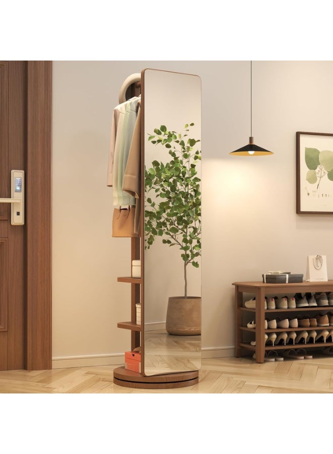Y&D Full Length Mirror 166 × 40 CM Unique Solid Wood Oversized Floor Mirror with Coat Rack Full Body Mirror for Bedroom Entryway Living Room Brown - Image 2