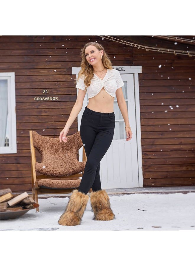 CEPEPRIN Women's Faux Fur Boots Furry Fuzzy Snow Boots Fluffy Winter Boots Warm Comfortable Mid-Calf Boots Outdoor Indoor Flat Shoes - Image 5