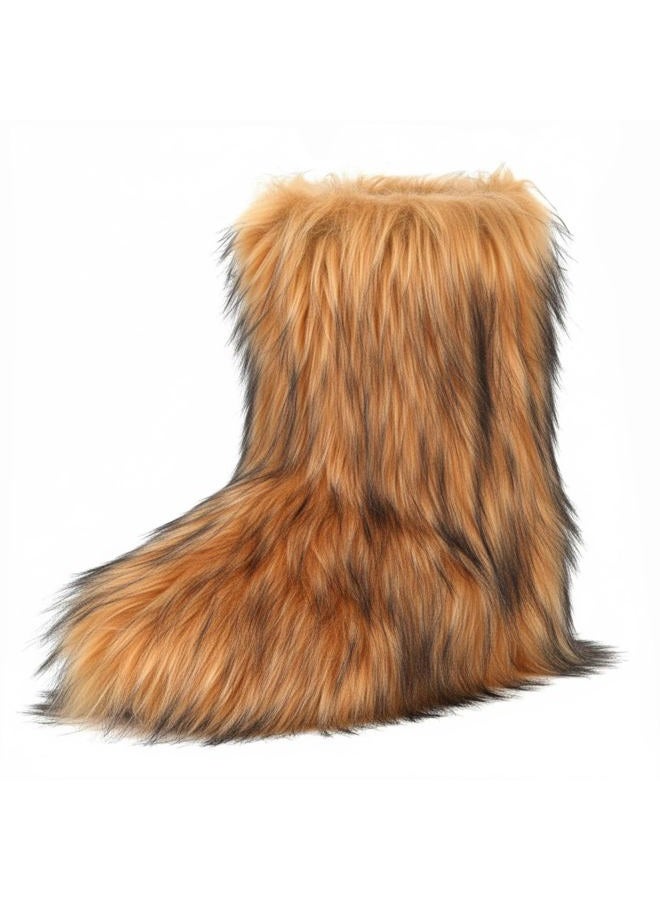 CEPEPRIN Women's Faux Fur Boots Furry Fuzzy Snow Boots Fluffy Winter Boots Warm Comfortable Mid-Calf Boots Outdoor Indoor Flat Shoes - Image 3