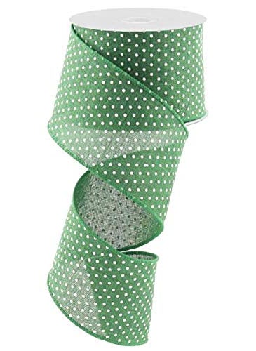 Expressions Emerald Green White Raised Swiss Polka Dots Wired Ribbon 25 Inches x 10 Yards 