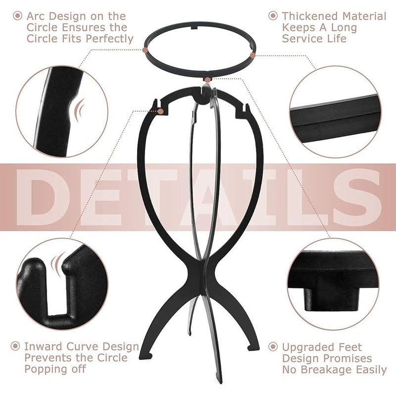 Dreamlover 2 Pack Short Wig Stands for Wigs, 14.2 Inches Portable Collapsible Wig Dryer, Durable Wig Holder, Travel Wig Stands (Black) - Image 4