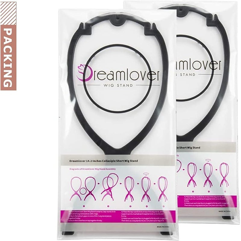 Dreamlover 2 Pack Short Wig Stands for Wigs, 14.2 Inches Portable Collapsible Wig Dryer, Durable Wig Holder, Travel Wig Stands (Black) - Image 2