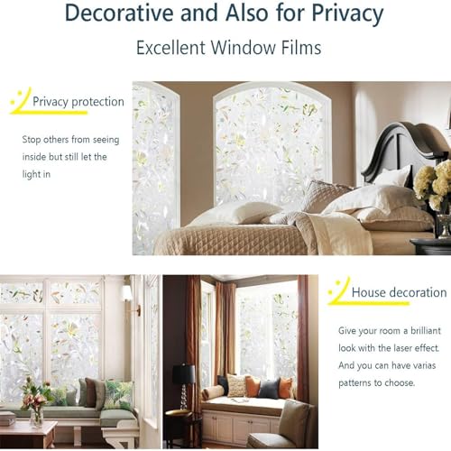 LEMON CLOUD Window Film, Decorative Window Privacy Film, 3D Stained Glass Window Sticker,Anti-UV Sun Blocker Heat Control for Home(Rainbow Tulip Design,17.5 x 78.7 inches) - Image 4