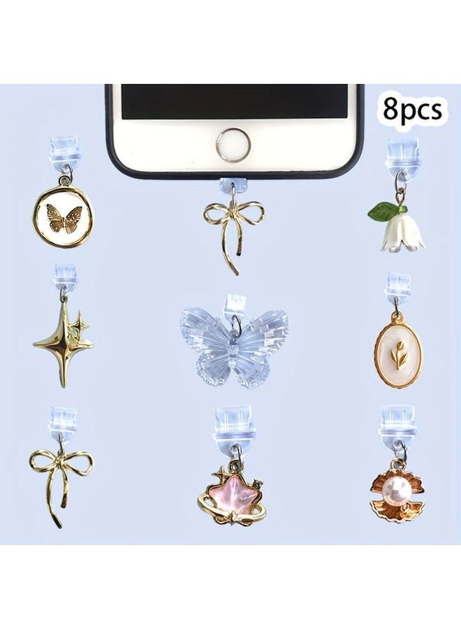Type C Dust Plug Charms 8pcs Butterfly Star Flower Design For Phone Tablet - Image 2