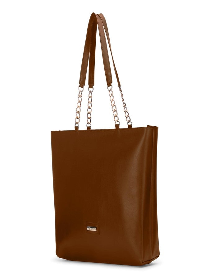 IMARS Women’s Large Tote Chain Bag - Premium Vegan Leather Handbag for Ladies, Stylish Shoulder Purse with Chain Strap, Spacious Everyday Office & Shopping Tote (Brown) - Image 4