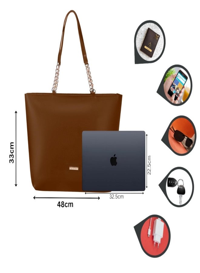 IMARS Women’s Large Tote Chain Bag - Premium Vegan Leather Handbag for Ladies, Stylish Shoulder Purse with Chain Strap, Spacious Everyday Office & Shopping Tote (Brown) - Image 3