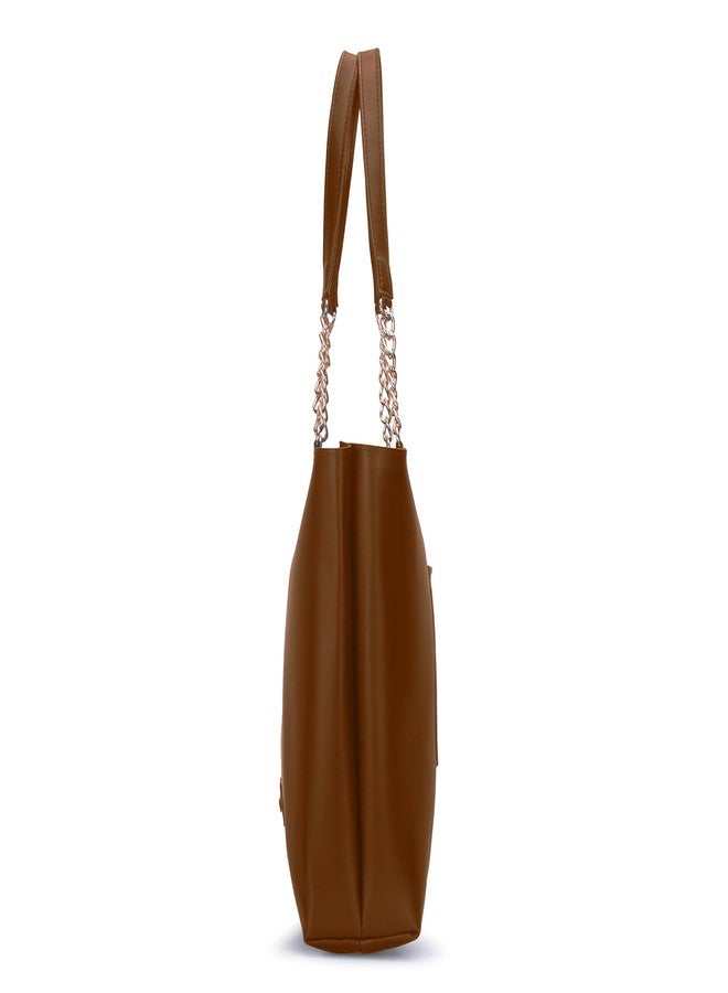 IMARS Women’s Large Tote Chain Bag - Premium Vegan Leather Handbag for Ladies, Stylish Shoulder Purse with Chain Strap, Spacious Everyday Office & Shopping Tote (Brown) - Image 5