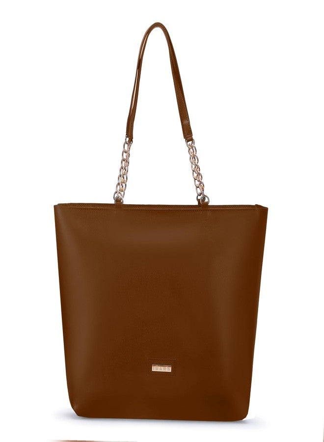 IMARS Women’s Large Tote Chain Bag - Premium Vegan Leather Handbag for Ladies, Stylish Shoulder Purse with Chain Strap, Spacious Everyday Office & Shopping Tote (Brown) - Image 1