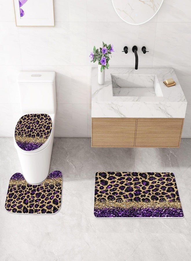 Litabel 4 Pcs Purple Leopard Print Shower Curtain Set with Non-Slip Rugs, Toilet Lid Cover and Bath Mat, Wild Animal Skin Bathroom Decor Set with Shower Curtain and Rugs(Hooks Not Included) - Image 4