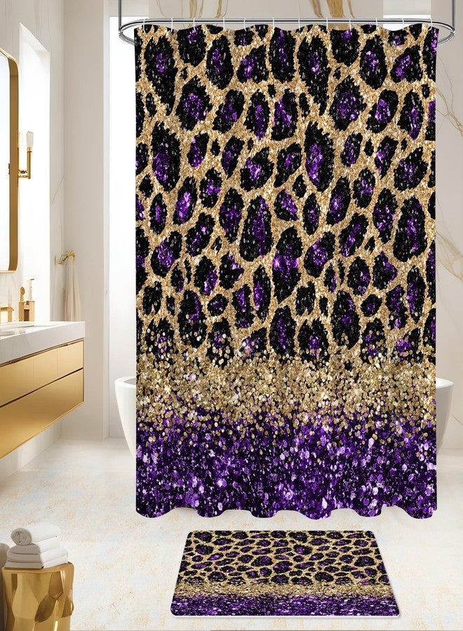Litabel 4 Pcs Purple Leopard Print Shower Curtain Set with Non-Slip Rugs, Toilet Lid Cover and Bath Mat, Wild Animal Skin Bathroom Decor Set with Shower Curtain and Rugs(Hooks Not Included) - Image 3