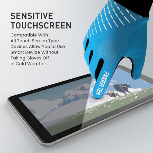 FINGER TEN Kids Winter Gloves Waterproof with Free Neck Warmer Boys Girls Touchscreen for Cold Weather Outdoor Sports (Blue, Large) - Image 2