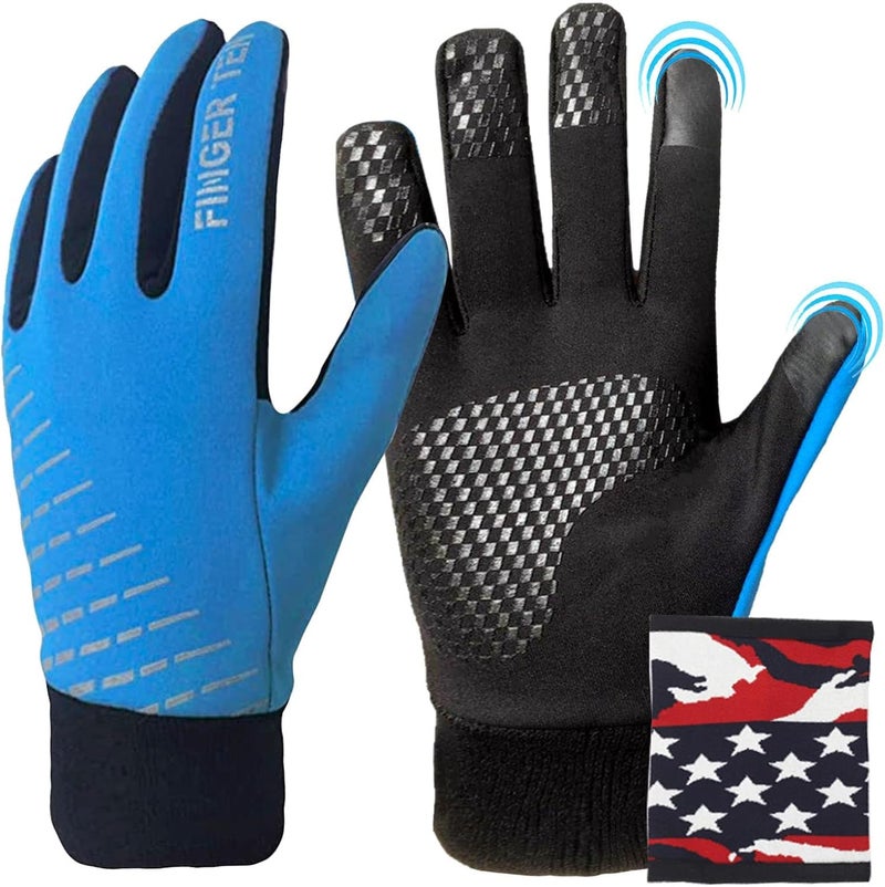 FINGER TEN Kids Winter Gloves Waterproof with Free Neck Warmer Boys Girls Touchscreen for Cold Weather Outdoor Sports (Blue, Large) - Image 1