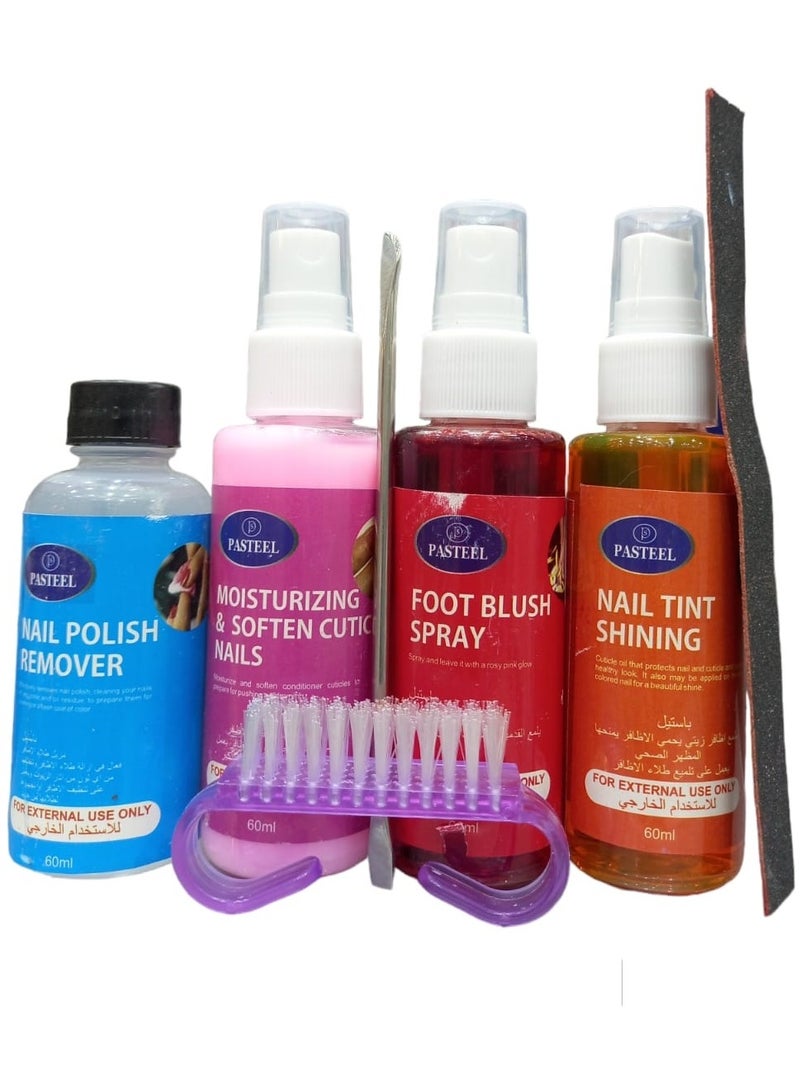 PASTEEL Dead skin Remover Around the Nails Softener and Moisturizer 60 ml Nail Polish Remover 60 ml Nail Polish Remover 60 ml Foot Spray 60 ml Cleaning Brushes and File.
