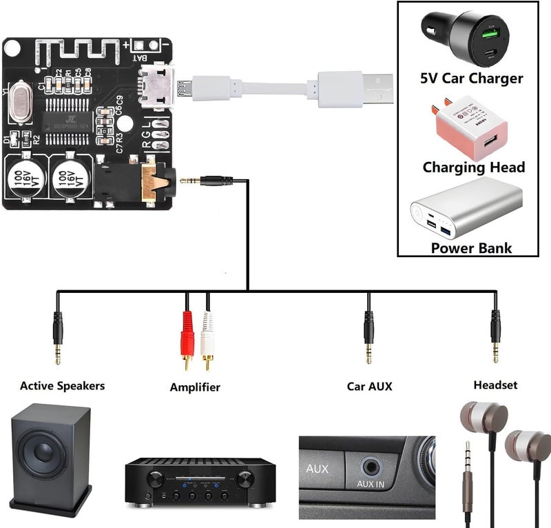 5 قطع من وحدة استقبال الصوت، Aideepen BT 5.0 مضخم صوت ستيريو 3.7-5V لوحة فك تشفير MP3 مضخم صوت للسيارة - Image 3