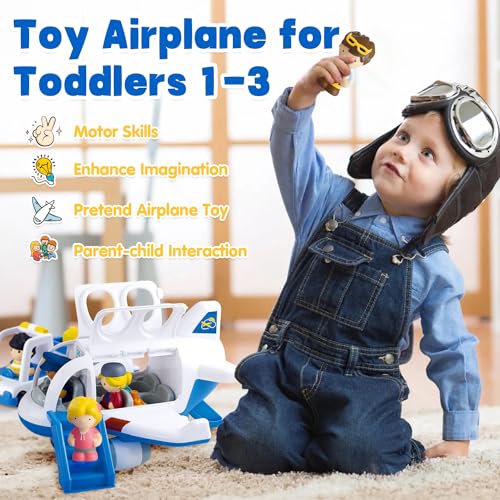 PLAY Airplane Toy for Kids  Toddler Airplane Toys Travel Plane Toys for Kids 2 Years Old with Small Figures  Baggage Carrier Musical Toy Airplane with Lights for Boys Girls Gifts Birthday Blue - Image 5