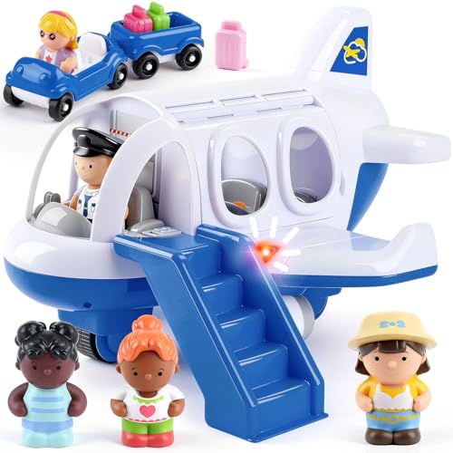 PLAY Airplane Toy for Kids  Toddler Airplane Toys Travel Plane Toys for Kids 2 Years Old with Small Figures  Baggage Carrier Musical Toy Airplane with Lights for Boys Girls Gifts Birthday Blue - Image 1
