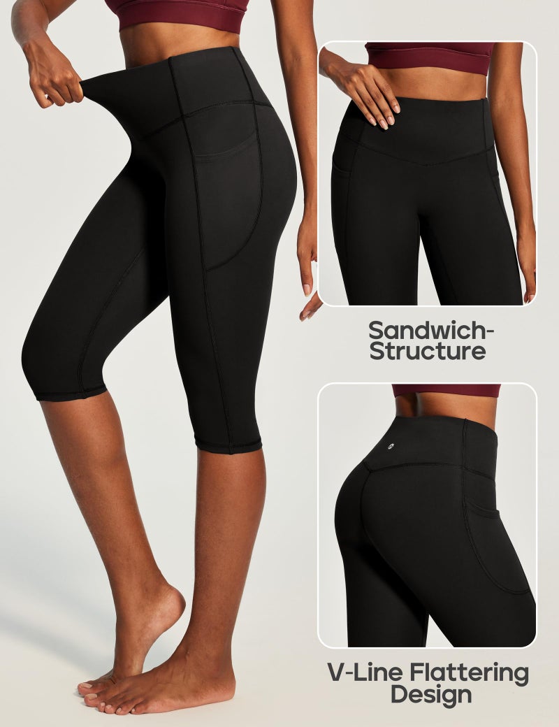 Heathyoga Capri Leggings with Pockets for Women Tummy Control Knee Length Leggings Yoga Pants Women Capri Pants Workout Black - Image 4