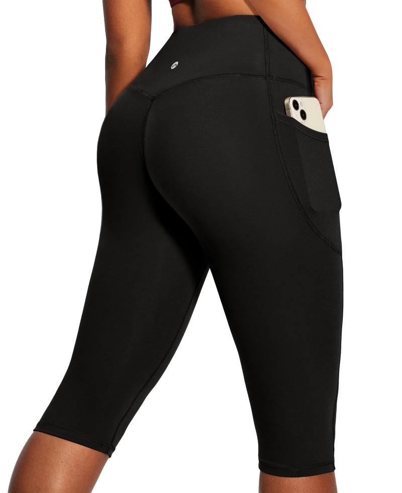 Heathyoga Capri Leggings with Pockets for Women Tummy Control Knee Length Leggings Yoga Pants Women Capri Pants Workout Black - Image 1