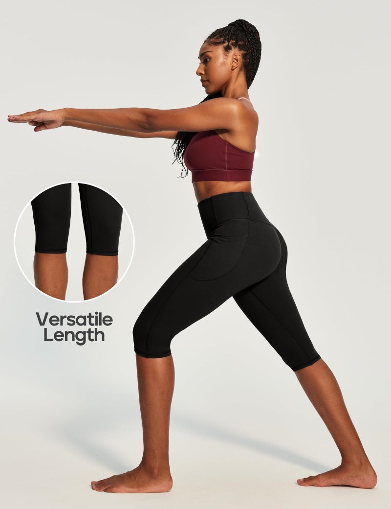 Heathyoga Capri Leggings with Pockets for Women Tummy Control Knee Length Leggings Yoga Pants Women Capri Pants Workout Black - Image 5