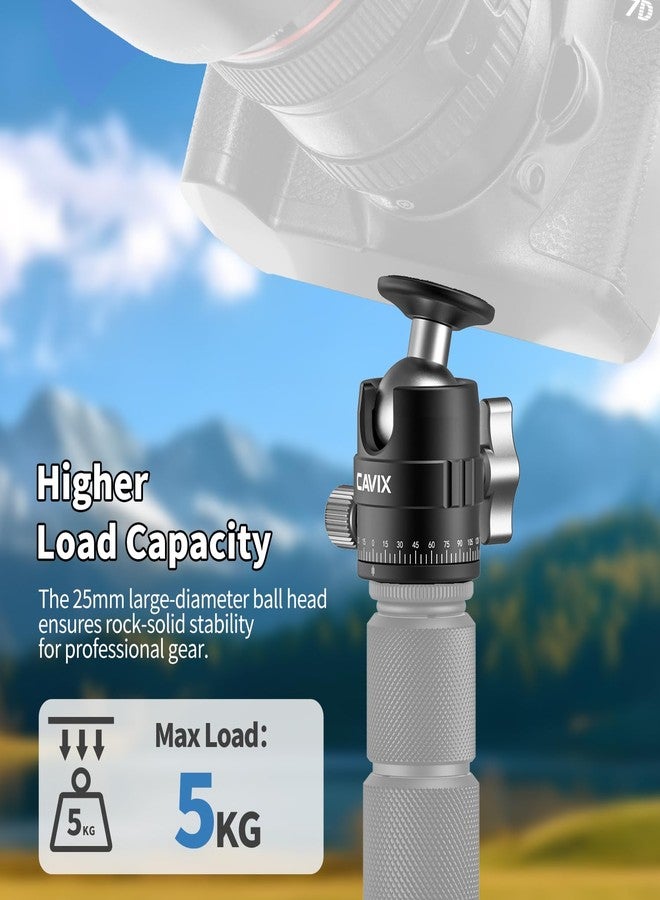CAVIX Mini Ball Head with 1/4" Screw 3/8" Thread Mount 360 Degree Panoramic Metal Tripod Head Max Load 11lb/5kg - Image 2