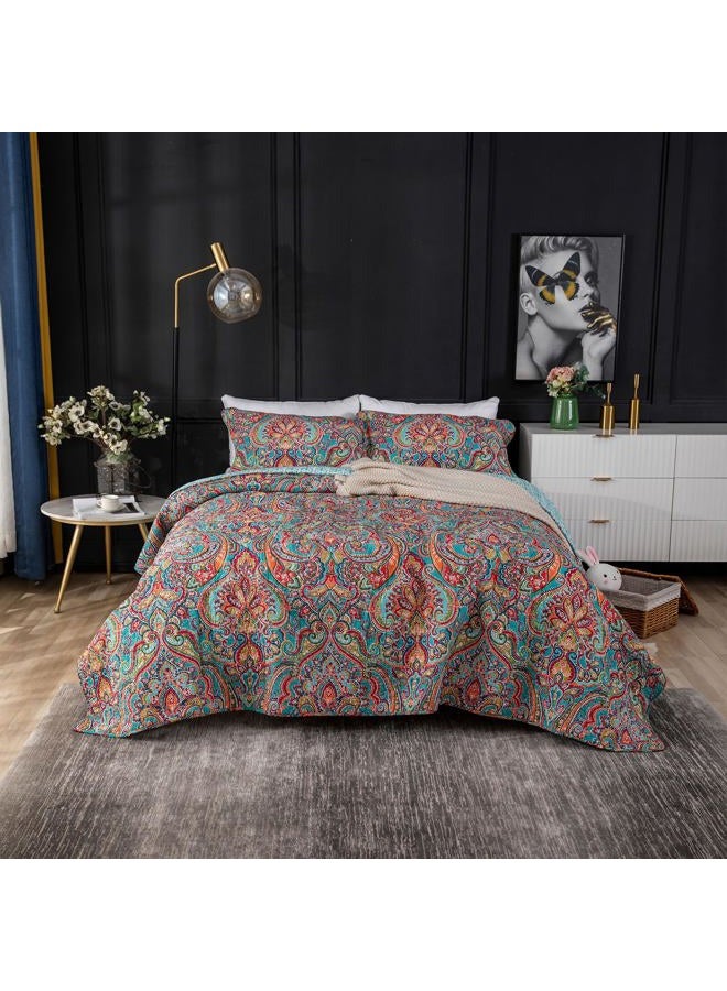 YASMENG 100% Cotton Boho Quilt Set Full Queen Size Colorful Gorgeous Paisley Mandala Floral Reversible Quilted Bedding Bohemian Vibrant Exotic Soft Breathable Bedspread Coverlet Set for All Seasons - Image 1